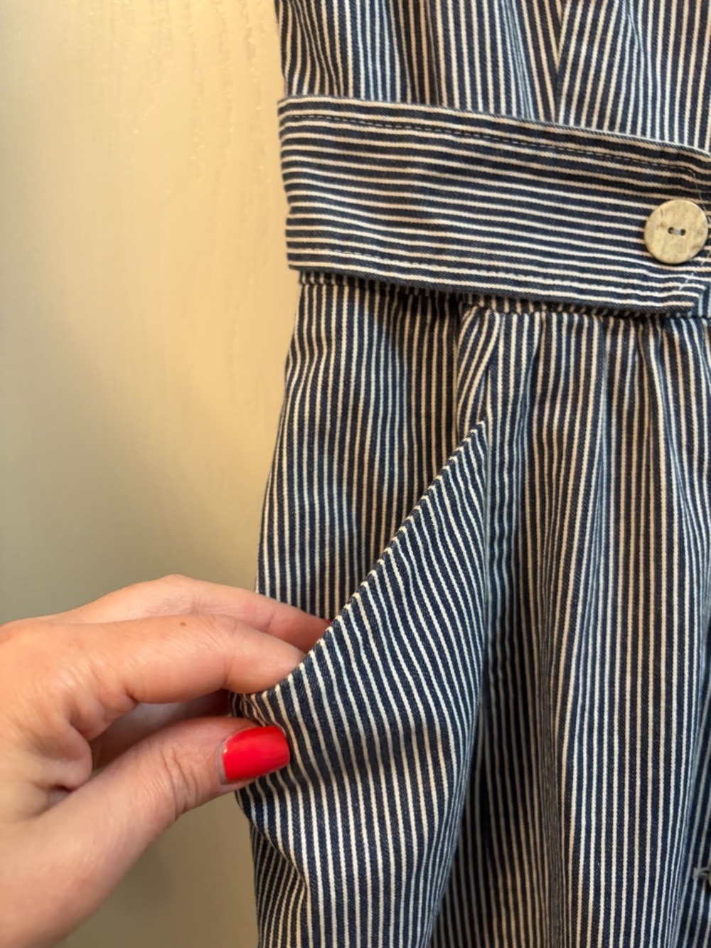 Sleeveless Blue Stripe Button-Front Mini Dress - Picture 5 of 8